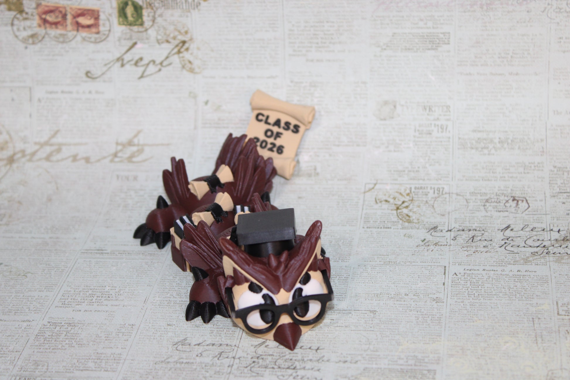 Graduation Owl Dragon 3D Printed Articulated Figurine-7" - Wonderland 3D Printing 