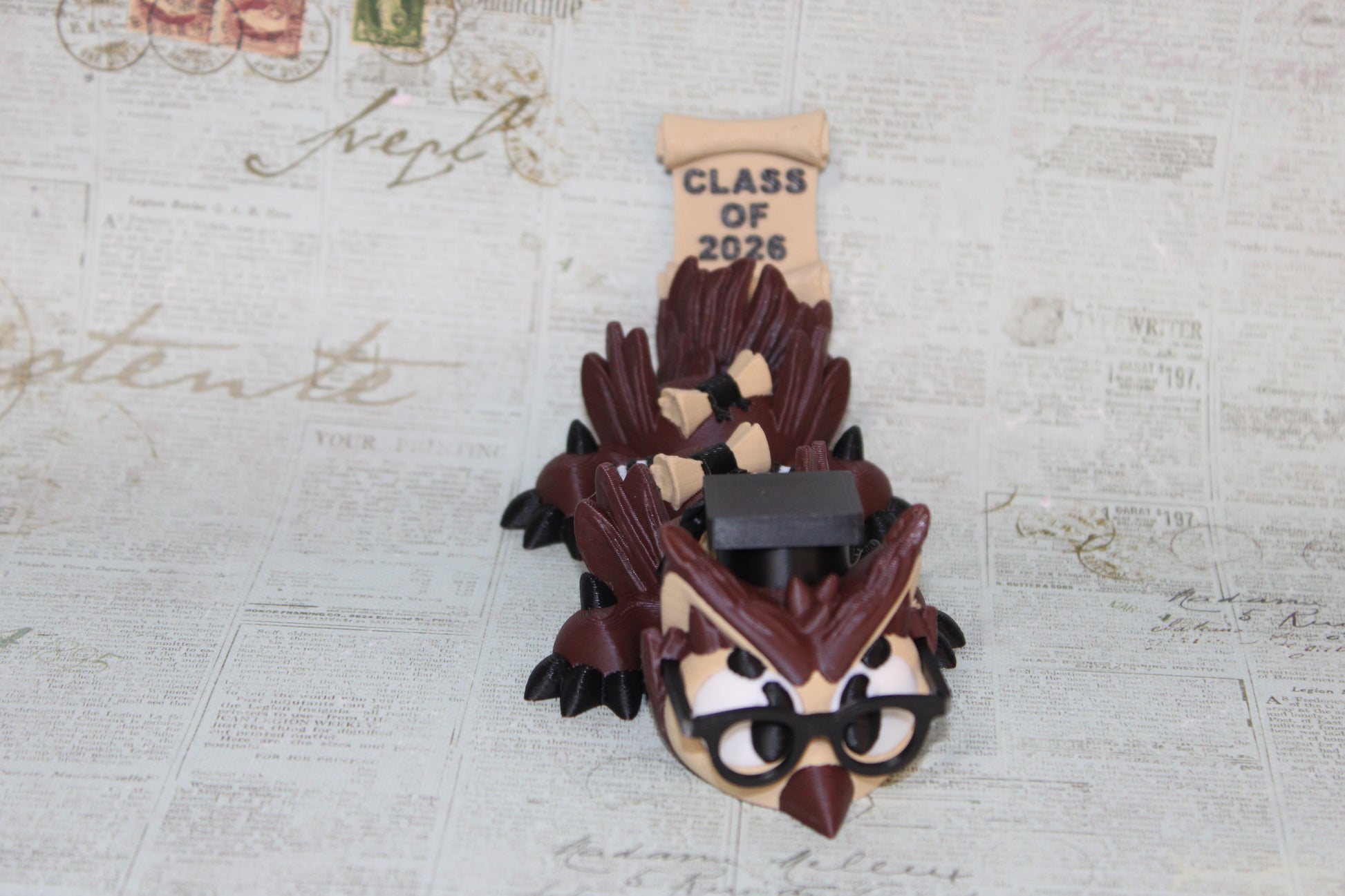 Graduation Owl Dragon 3D Printed Articulated Figurine-7" - Wonderland 3D Printing 