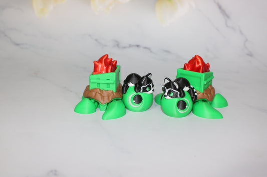 Dumpster Fire Turtle or Clicky 2.5 inches Articulated 3d Printed Figurine - Wonderland 3D Printing 