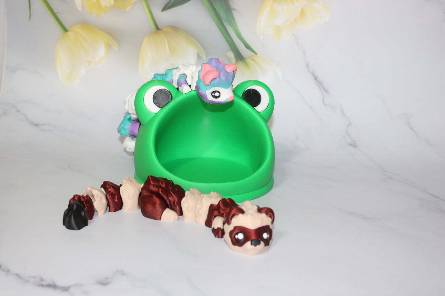 Ferret with Froggy Catch all Options- Articulated 3d Printed Figurine