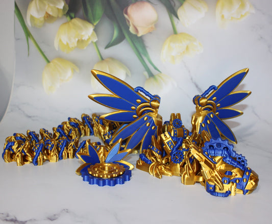 Steam Punk Dragon: 3D Printed Articulated Fidget Toy-Available in Winged or Wingless - Wonderland 3D Printing 