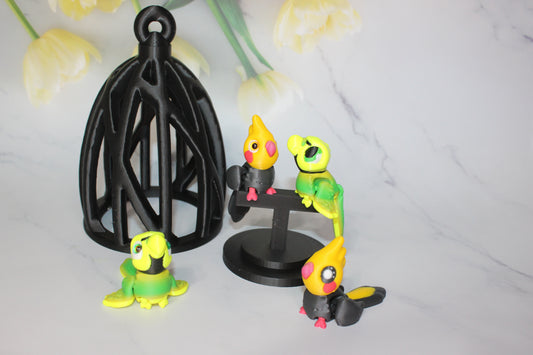 Cockatiel or Parrakeet with Bird Cage Option-3D Printed Articulated Flexi Figurine - Wonderland 3D Printing 