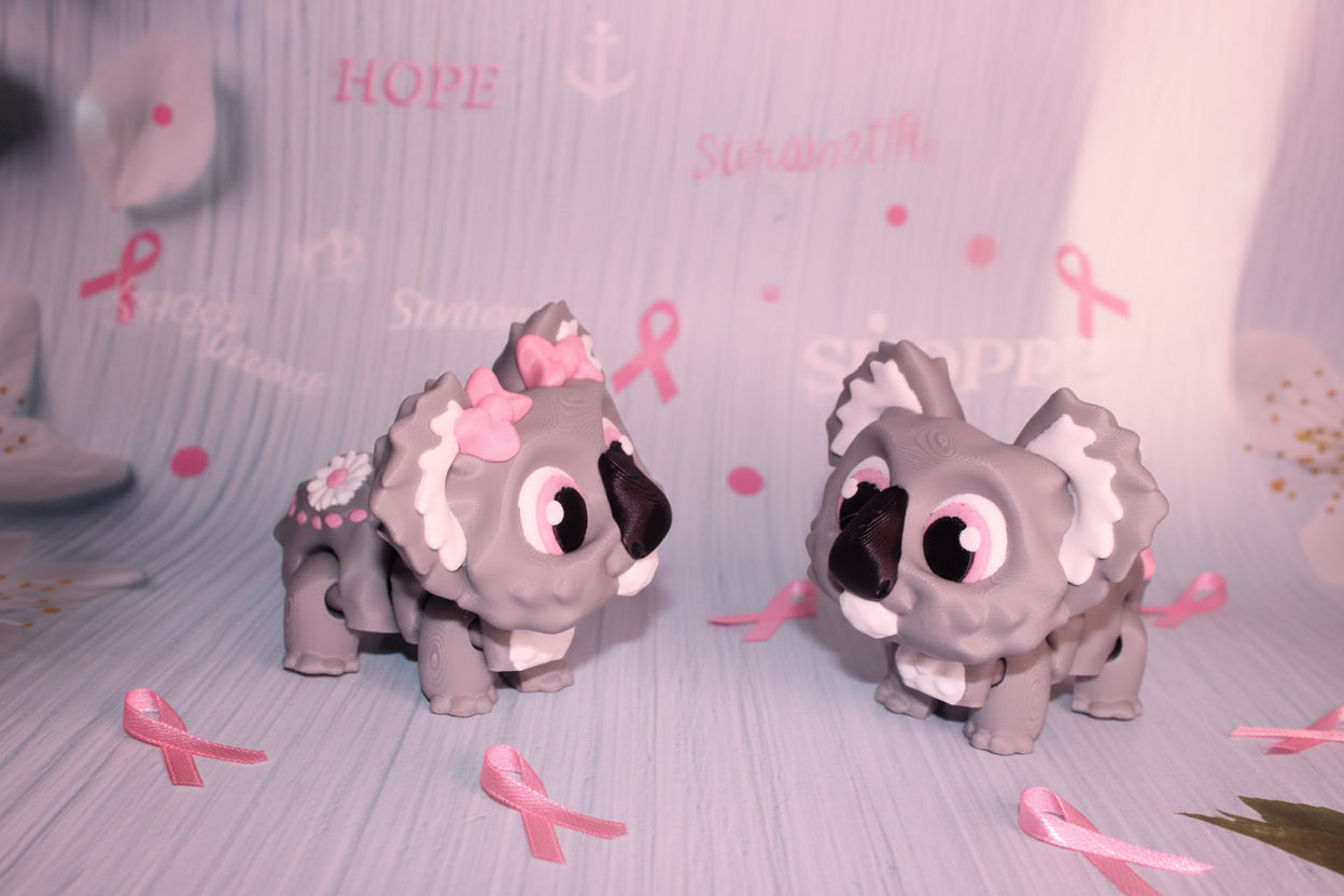 Awareness or Flower Koala – 3D printed, measuring 4.5" long by 3.5" tall. - Wonderland 3D Printing 