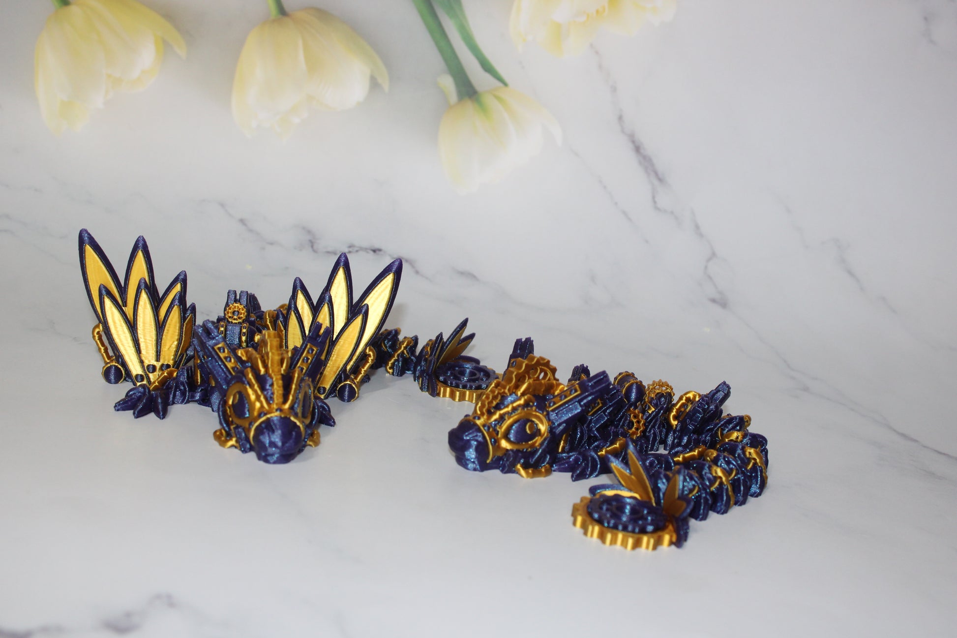 Steam Punk Dragon: 3D Printed Articulated Fidget Toy-Available in Winged or Wingless - Wonderland 3D Printing 