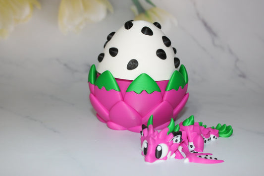 Dragon Fruit Dragon with Egg: 4 inches Long 3D Printed Articulated Flexi Fidget - Wonderland 3D Printing 