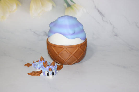 Sugar Rush Dragon with Egg or Cone: 4 inches Long 3D Printed Articulated Flexi Fidget - Wonderland 3D Printing 