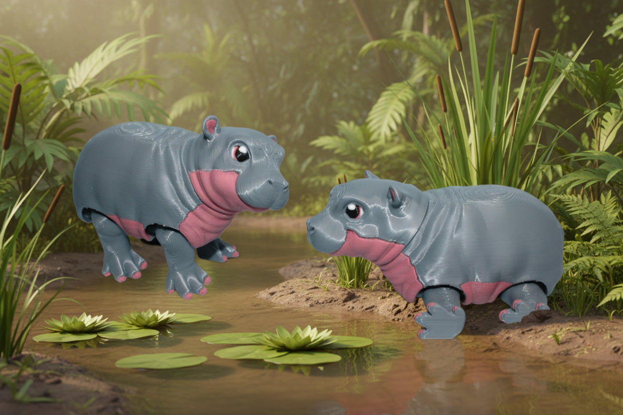 Baby Hippo 3d printed 4" - Wonderland 3D Printing 