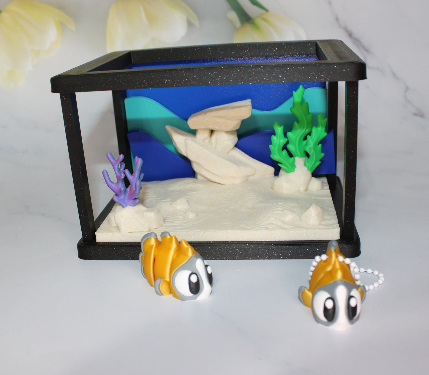 Flexi Tropical Fish with Fish Tank, Bag Charm Options Avaliable-3D Printed Articulated Flexi Fidget