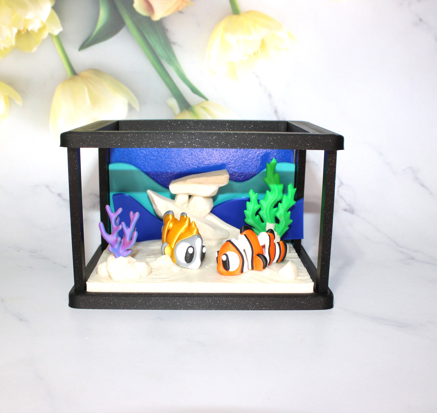 Flexi Tropical Fish with Fish Tank, Bag Charm Options Avaliable-3D Printed Articulated Flexi Fidget
