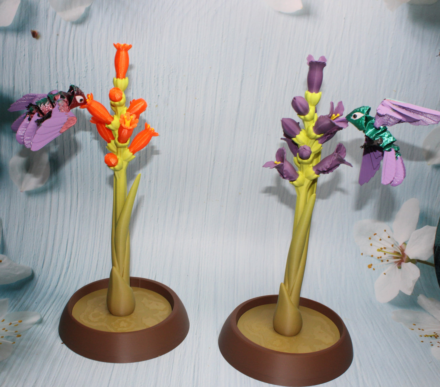 Hummingbird with Flower Display Options - Wonderland 3D Printing 