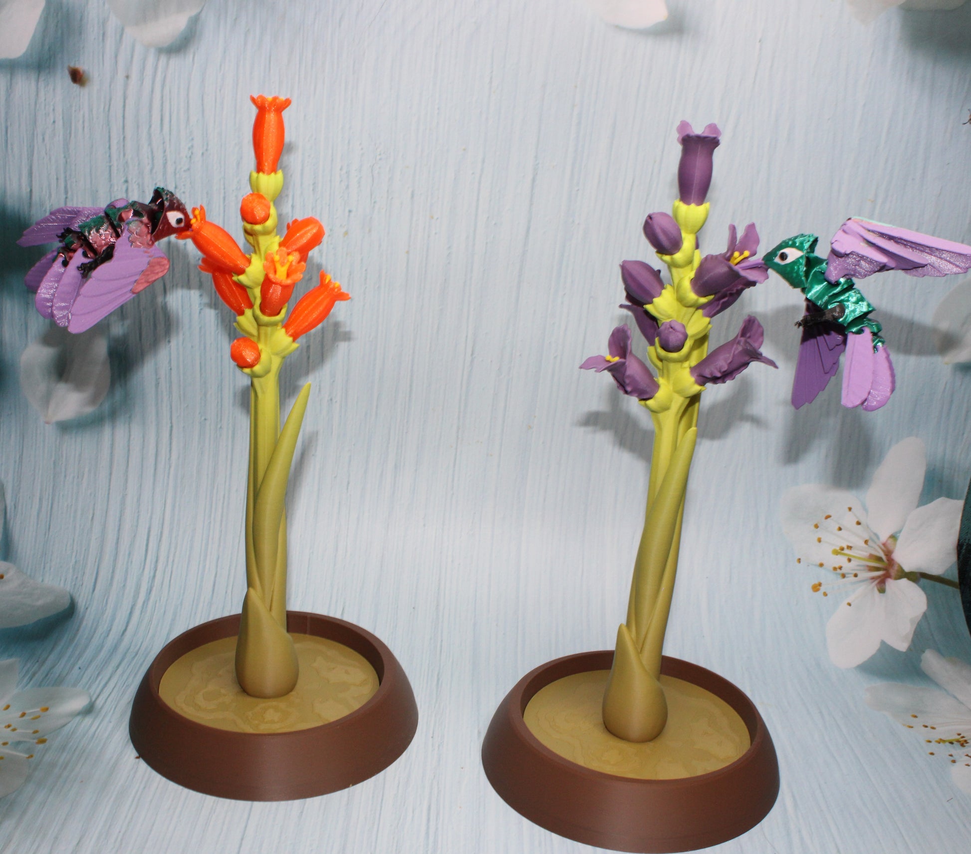 Hummingbird with Flower Display Options - Wonderland 3D Printing 