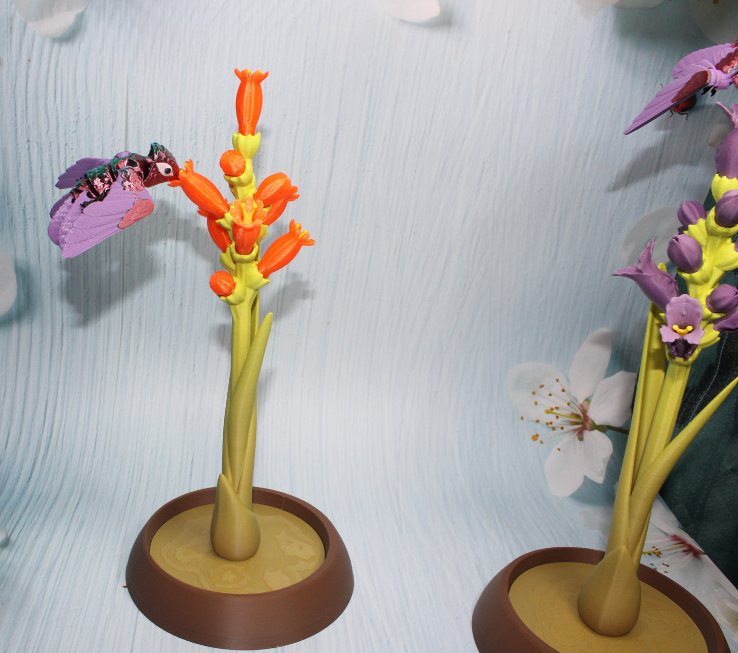 Hummingbird with Flower Display Options - Wonderland 3D Printing 