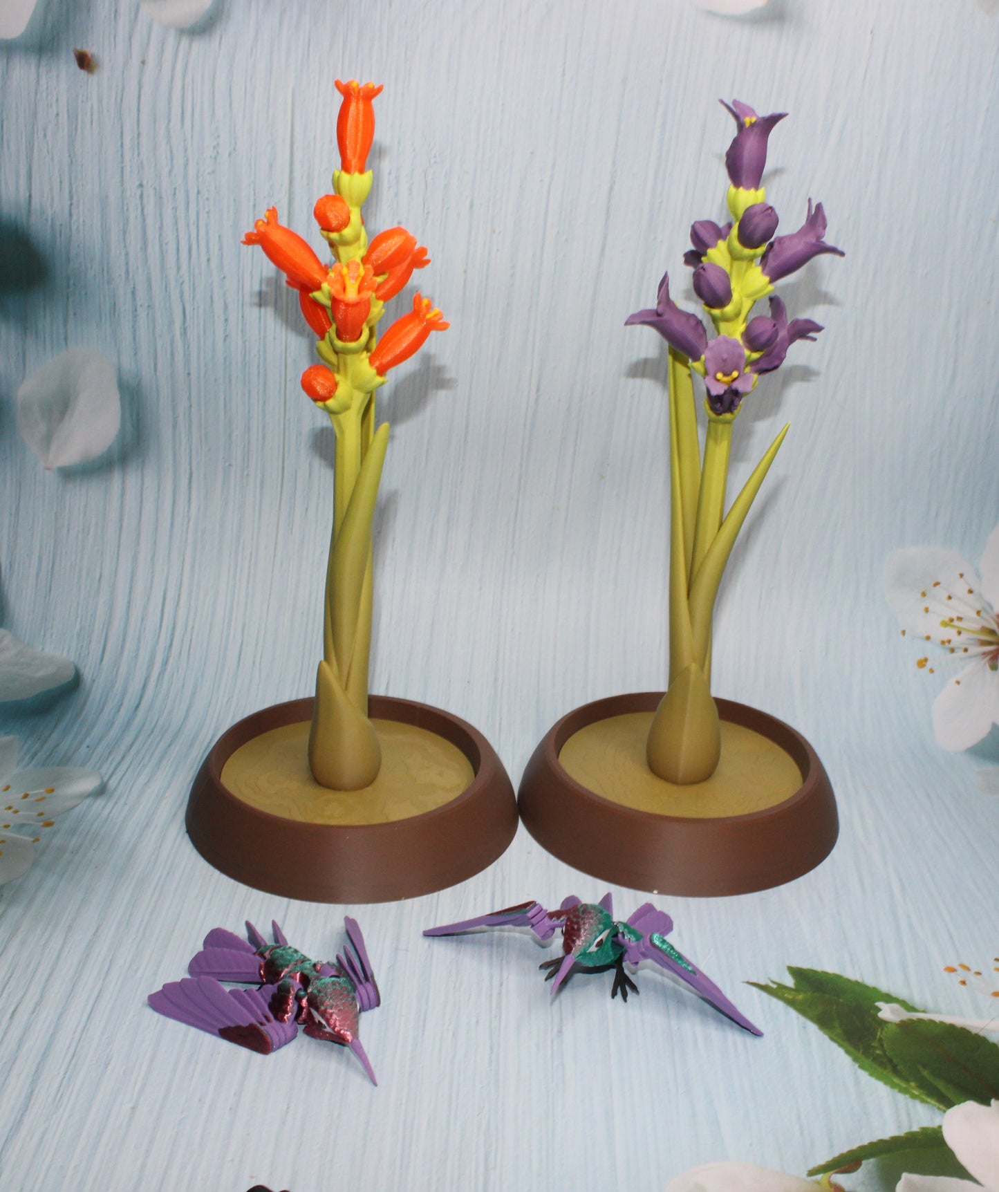 Hummingbird with Flower Display Options - Wonderland 3D Printing 