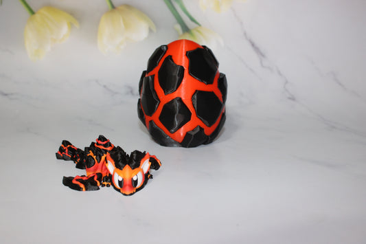 Lava Dragon with Egg: 4 inches Long 3D Printed Articulated Flexi Fidget - Wonderland 3D Printing 