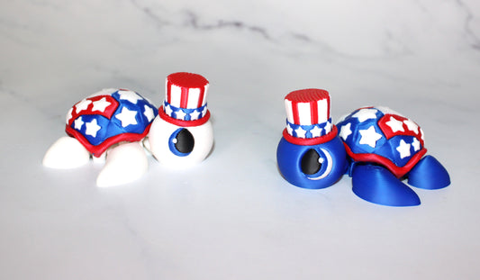 4th of July Turtle 2.5 inches  Articulated 3d Printed Figurine - Wonderland 3D Printing 