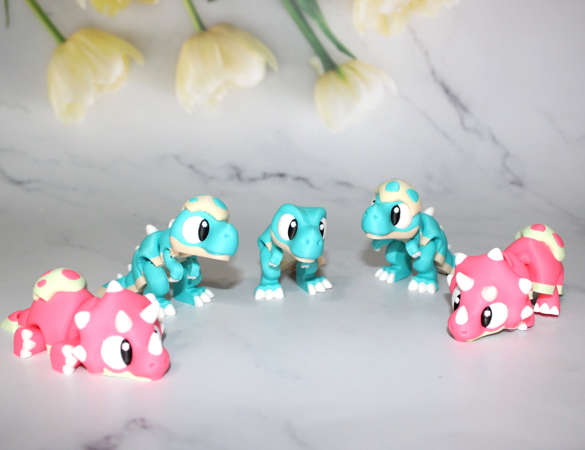 Mini Dinosaurs 3 inches long-3D Printed Articulated Figurine Fidget Toy-Bag Charm Options - Wonderland 3D Printing 