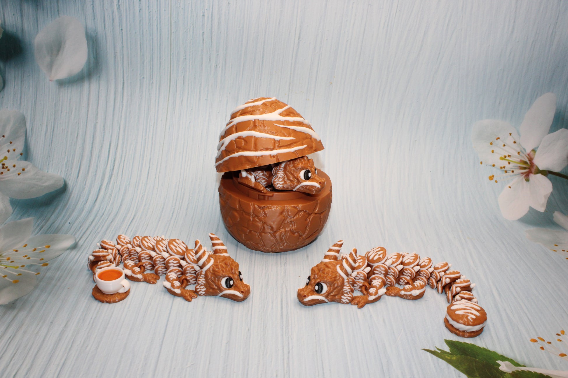 Cookie dragon with Egg 7.5" long-3d printed - Wonderland 3D Printing 