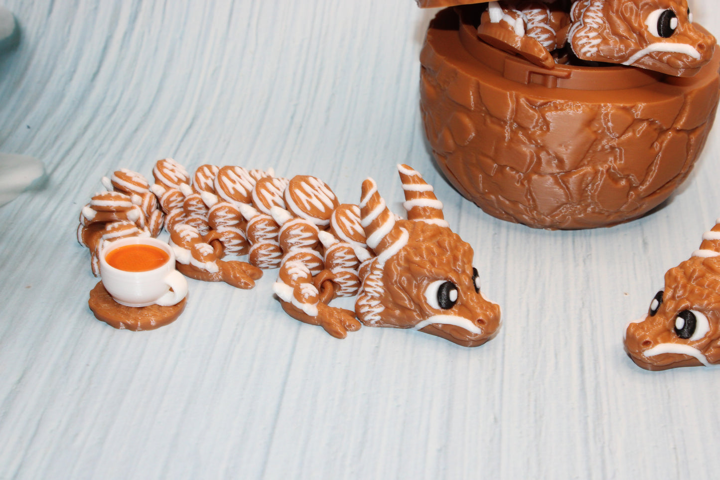 Cookie dragon with Egg 7.5" long-3d printed - Wonderland 3D Printing 