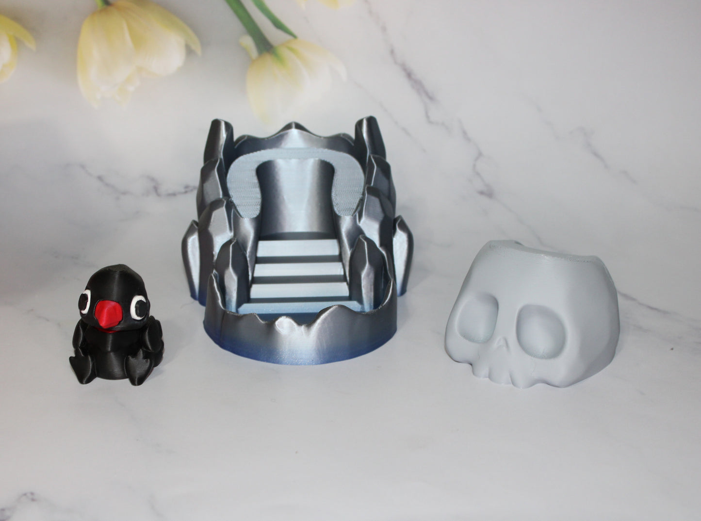 Skull Dice Tower with Crow Slider- Articulated Flexi 3d Printed Figurine-Magnetic