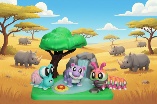 Waterfall Playset comes with Rhino Caterpillar and Snail - Wonderland 3D Printing 