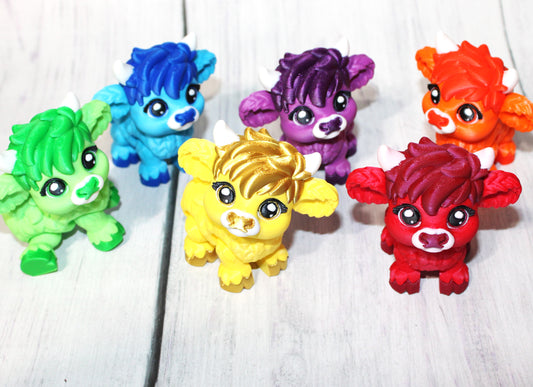 Baby Highland Cow of a Different Color: 3D Printed Articulated Figurine - Wonderland 3D Printing 