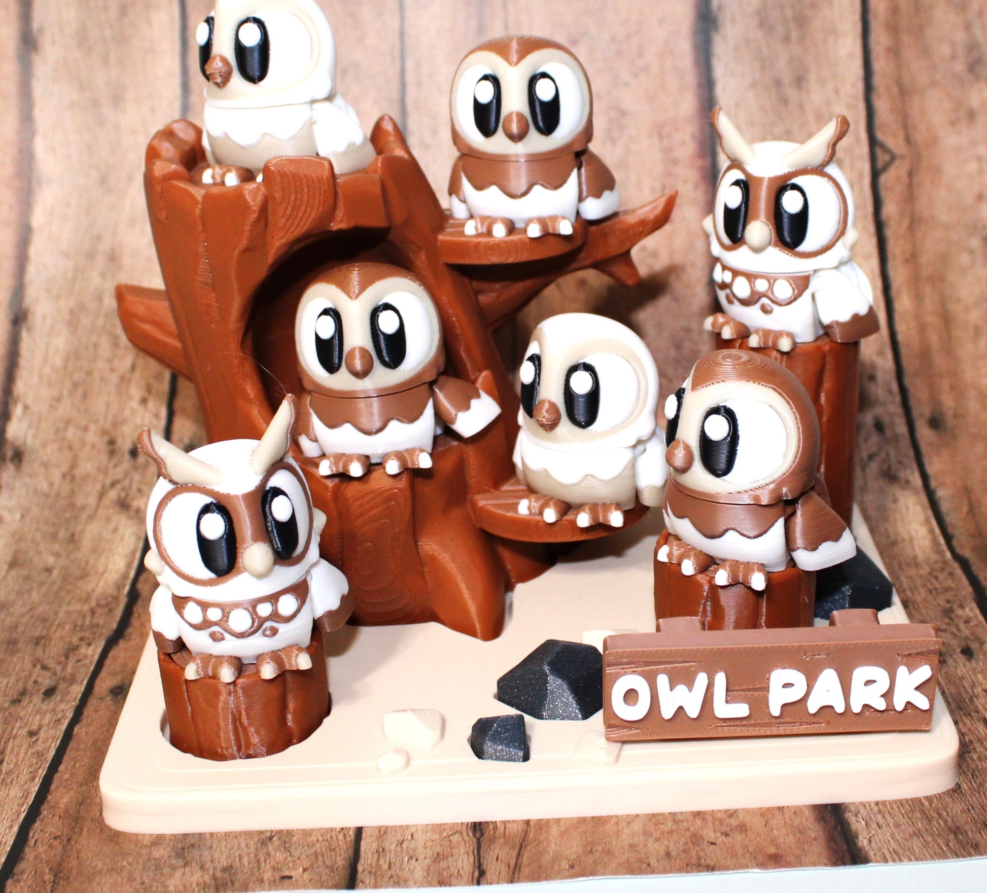 Owl Park Showcase-3D Printed Articulated Flexi Fidget-Includes 7 Owls and the Owl Park - Wonderland 3D Printing 