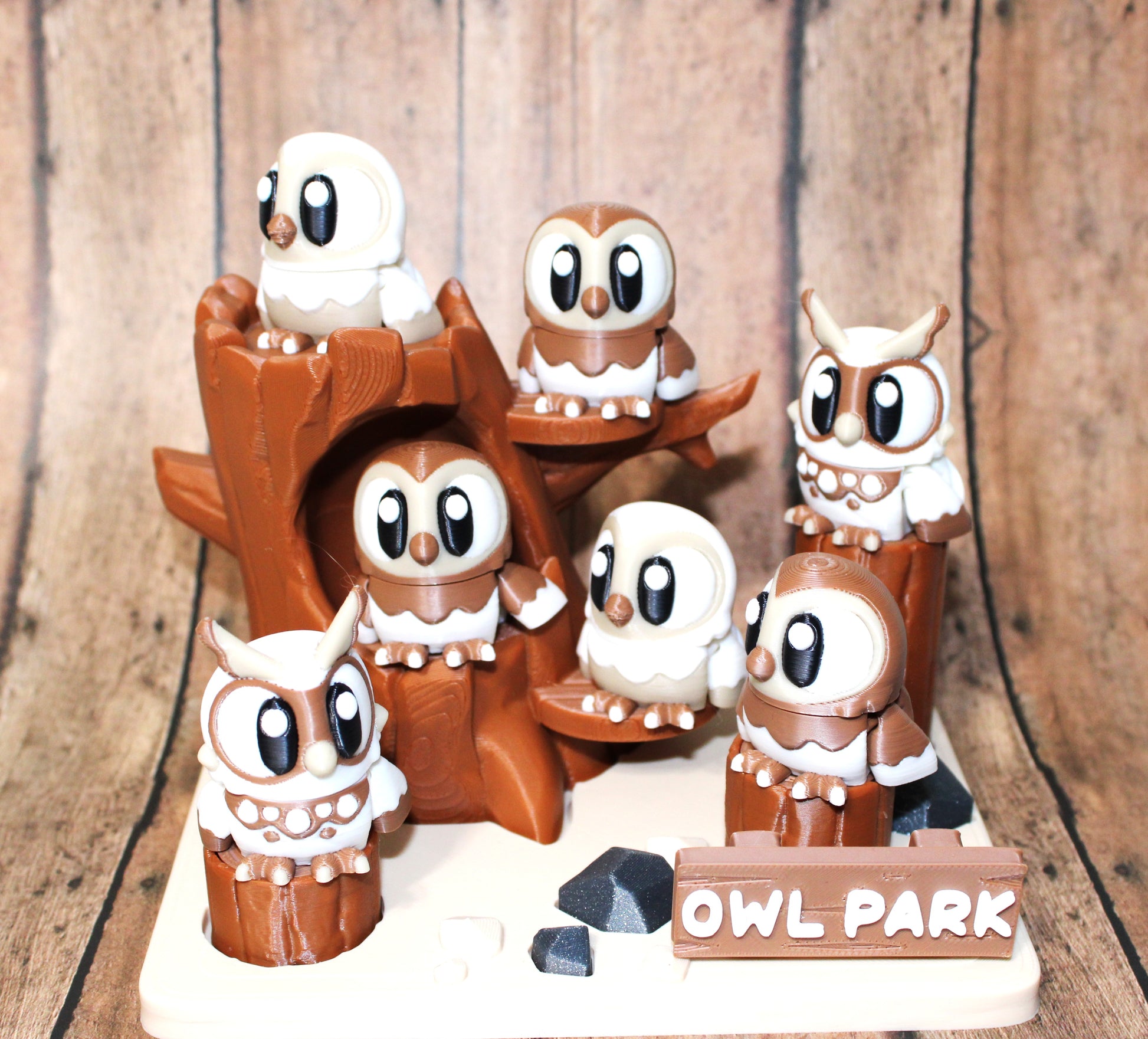 Owl Park Showcase-3D Printed Articulated Flexi Fidget-Includes 7 Owls and the Owl Park - Wonderland 3D Printing 