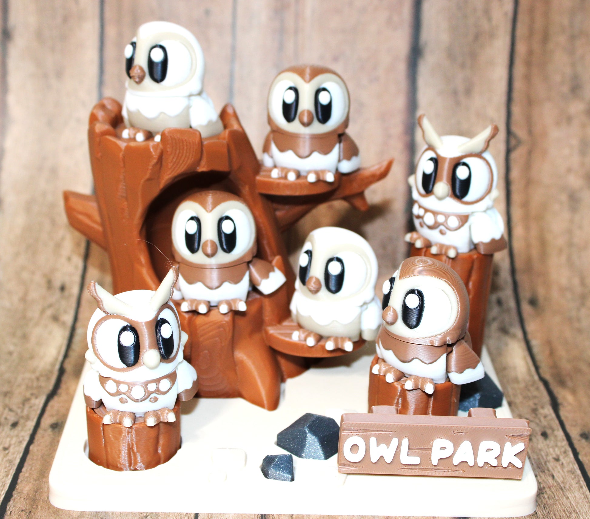 Owl Park Showcase-3D Printed Articulated Flexi Fidget-Includes 7 Owls and the Owl Park - Wonderland 3D Printing 