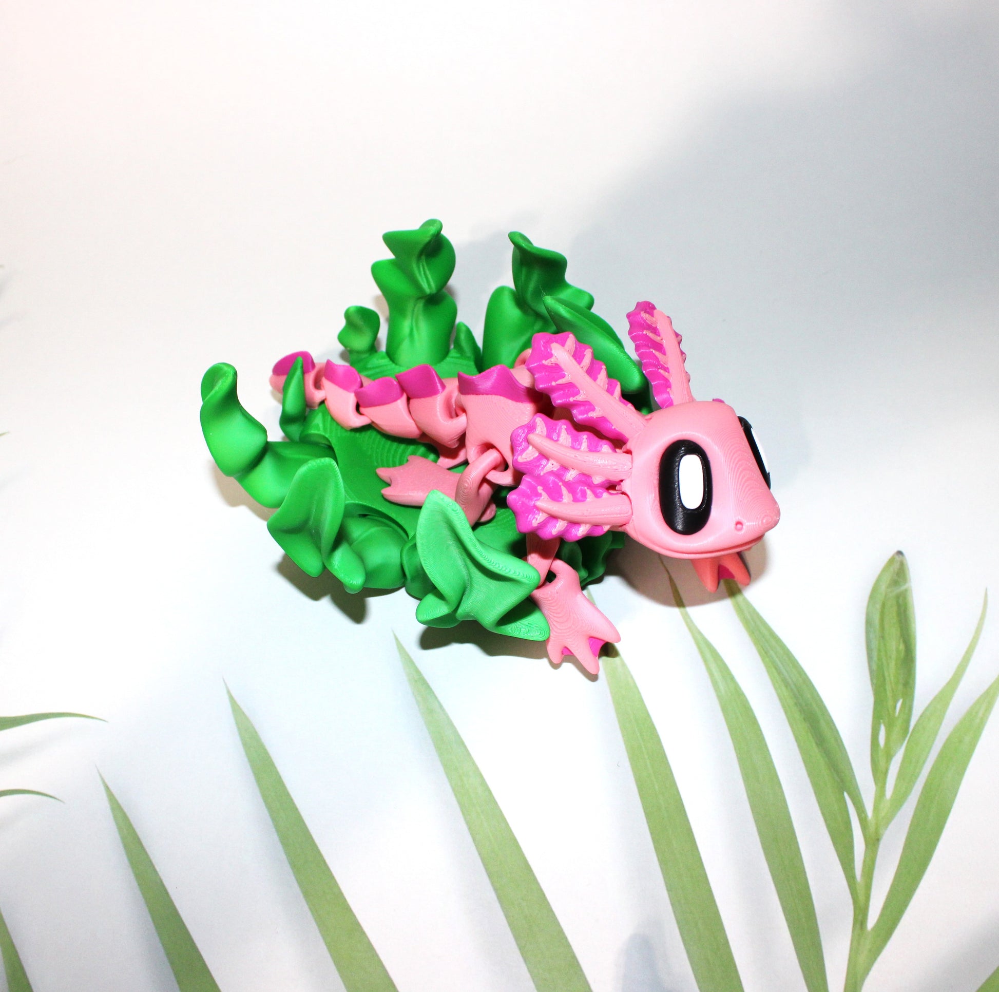 Flexi Axolotl with Flexi Seaweed  6 inches Long-3D Printed Flexi Articulated Figurines - Wonderland 3D Printing 