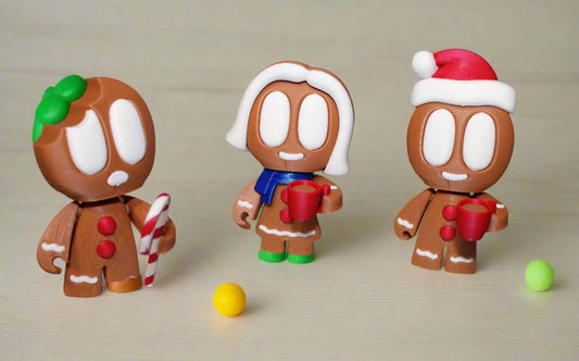 Gingerbread People 4inches Tall, 3 piece set-3D Printed Flexi Articulated Figurines - Wonderland 3D Printing 