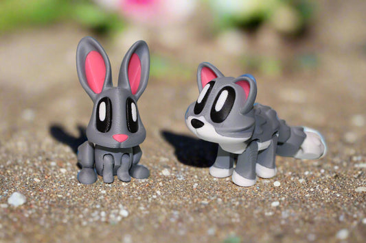 Cat or Bunny Flexi Blob 3D Printed Flexi Articulated Figurines - Wonderland 3D Printing 