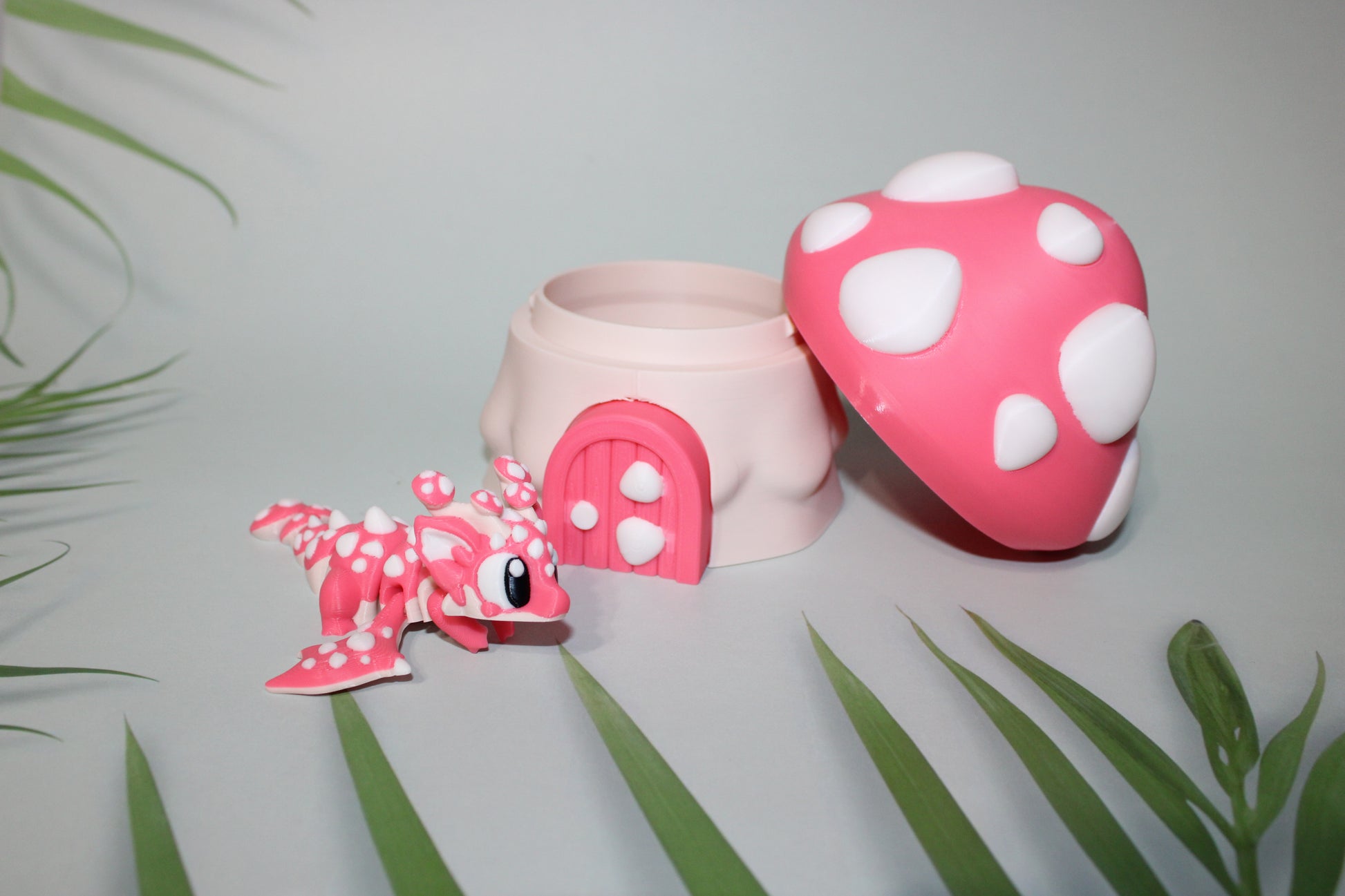 Mushroom Dragon with Egg: 4 inches Long 3D Printed Articulated Flexi Fidget - Wonderland 3D Printing 