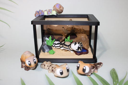 Reptile Enclosure Set Includes 1 Bearded Dragon, 1 Tortoise and 3 Geckos-3D Printed Flexi Fidget Toy - Great Gift Idea. - Wonderland 3D Printing 