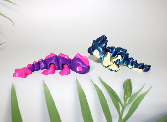 2 Pack Flexi Dino's: Lochi and Velociraptor Flexi-5-6 inches Long-Full Color 3D Printed Articulated Fidget Toy - Wonderland 3D Printing 