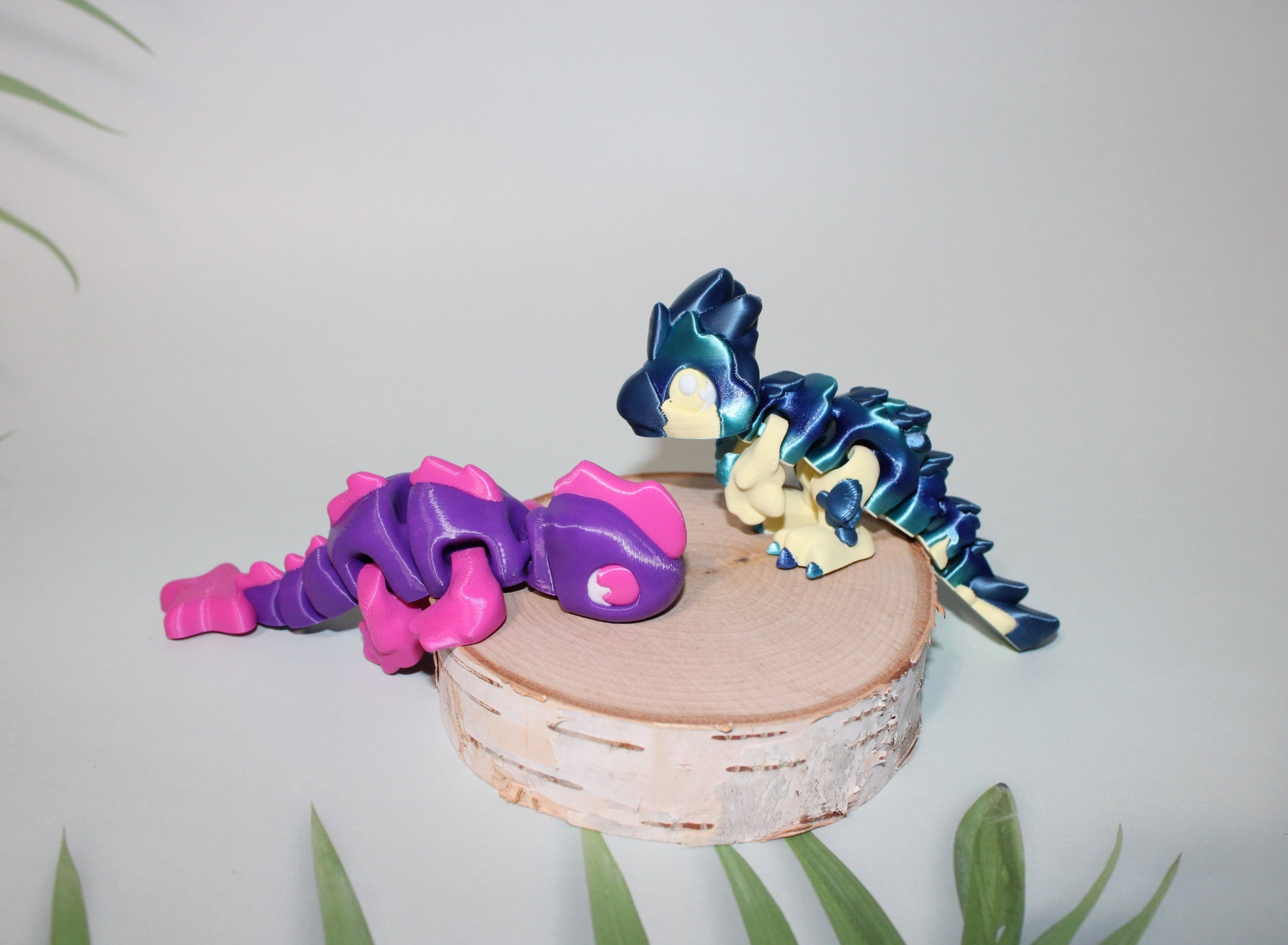2 Pack Flexi Dino's: Lochi and Velociraptor Flexi-5-6 inches Long-Full Color 3D Printed Articulated Fidget Toy - Wonderland 3D Printing 