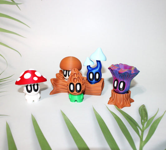 Mushroom Blob-3D Printed Figurine Set with Tree Log and Stump - Wonderland 3D Printing 