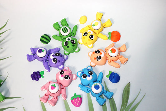 Fruit Bear Clickers- Keychain Options 3D Printed Articulated Flexi Fidget - Wonderland 3D Printing 