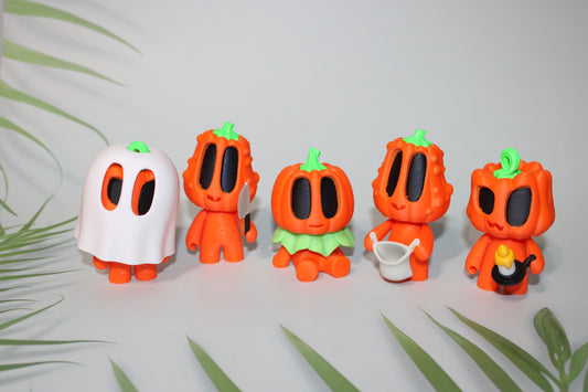 5 Piece Set of Pumpkin Friends-Perfect for Halloween Decor 3.5 inches tall- Mix and Match- Great Gift Idea. - Wonderland 3D Printing 