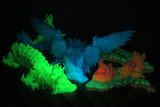 Glow in the Dark Dragons 3D Printed Articulated Figurine - Wonderland 3D Printing 
