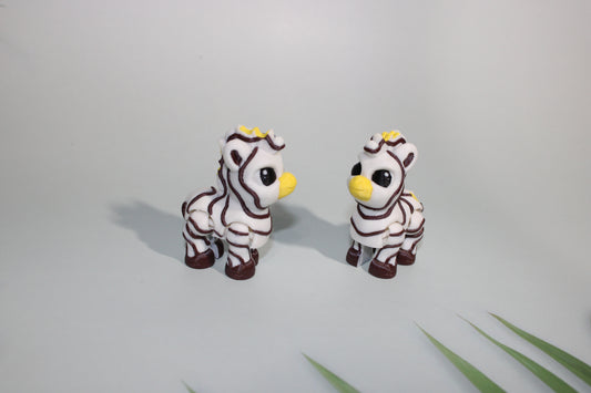 Zebra 2.75 in tall-Rainbow or Cake Options Available 3D Printed Articulated Figurine - Wonderland 3D Printing 