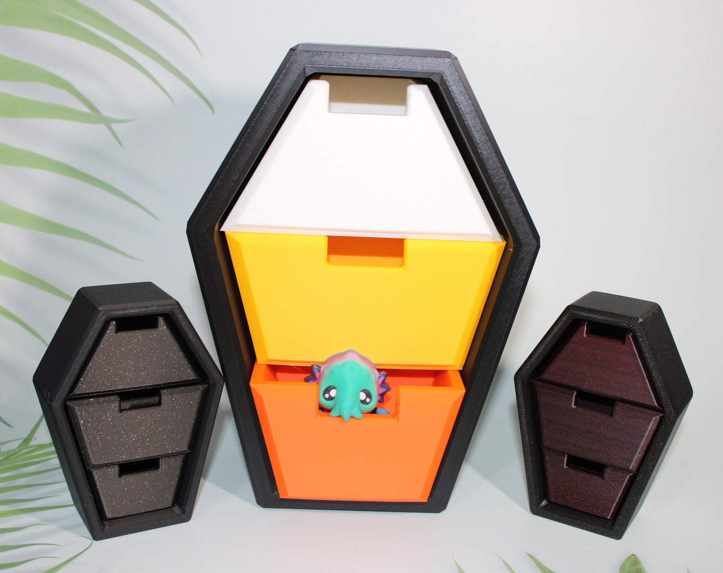 Coffin Caddy:3D Printed Storage Container for Halloween Decor-Comes with 3 randomly chosen minis - Wonderland 3D Printing 