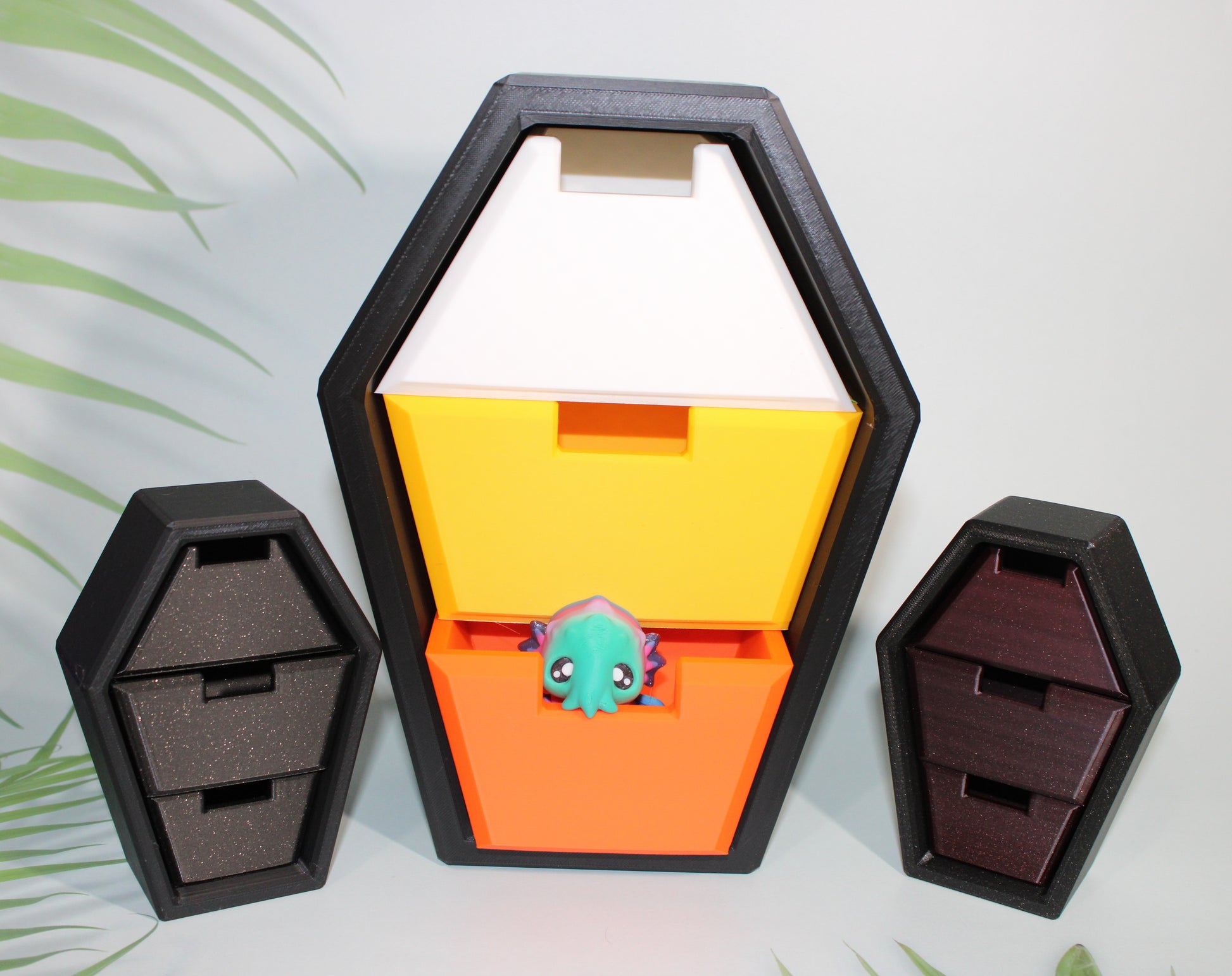 Coffin Caddy:3D Printed Storage Container for Halloween Decor-Comes with 3 randomly chosen minis - Wonderland 3D Printing 