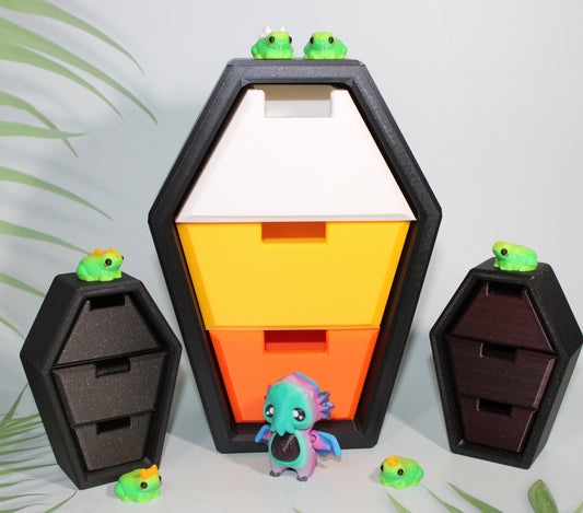 Coffin Caddy:3D Printed Storage Container for Halloween Decor-Comes with 3 randomly chosen minis - Wonderland 3D Printing 