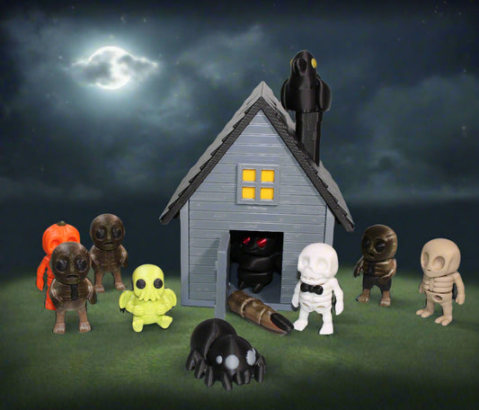 Haunted House Showcase Container with 11 Mini Flexi Toys-3D Printed Articulated Fidget - Wonderland 3D Printing 
