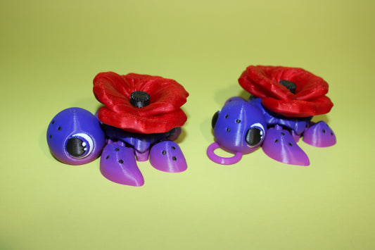 Remembrance Turtle/Poppy Turtle: 3 inches-Full Color 3D Printed Articulated Fidget Toy - Wonderland 3D Printing 