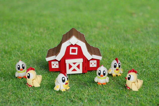 6 Flexi Chicken with Coop Barn-2 Ducks, 2 Roosters, 2 Chickens-3D Printed Flexi Fidget - Wonderland 3D Printing 
