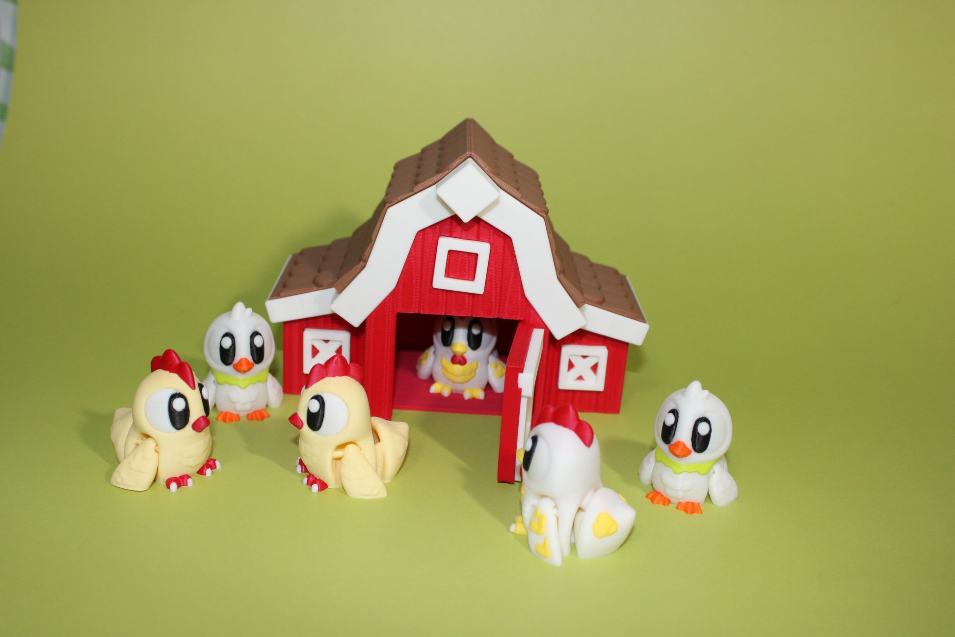6 Flexi Chicken with Coop Barn-2 Ducks, 2 Roosters, 2 Chickens-3D Printed Flexi Fidget - Wonderland 3D Printing 