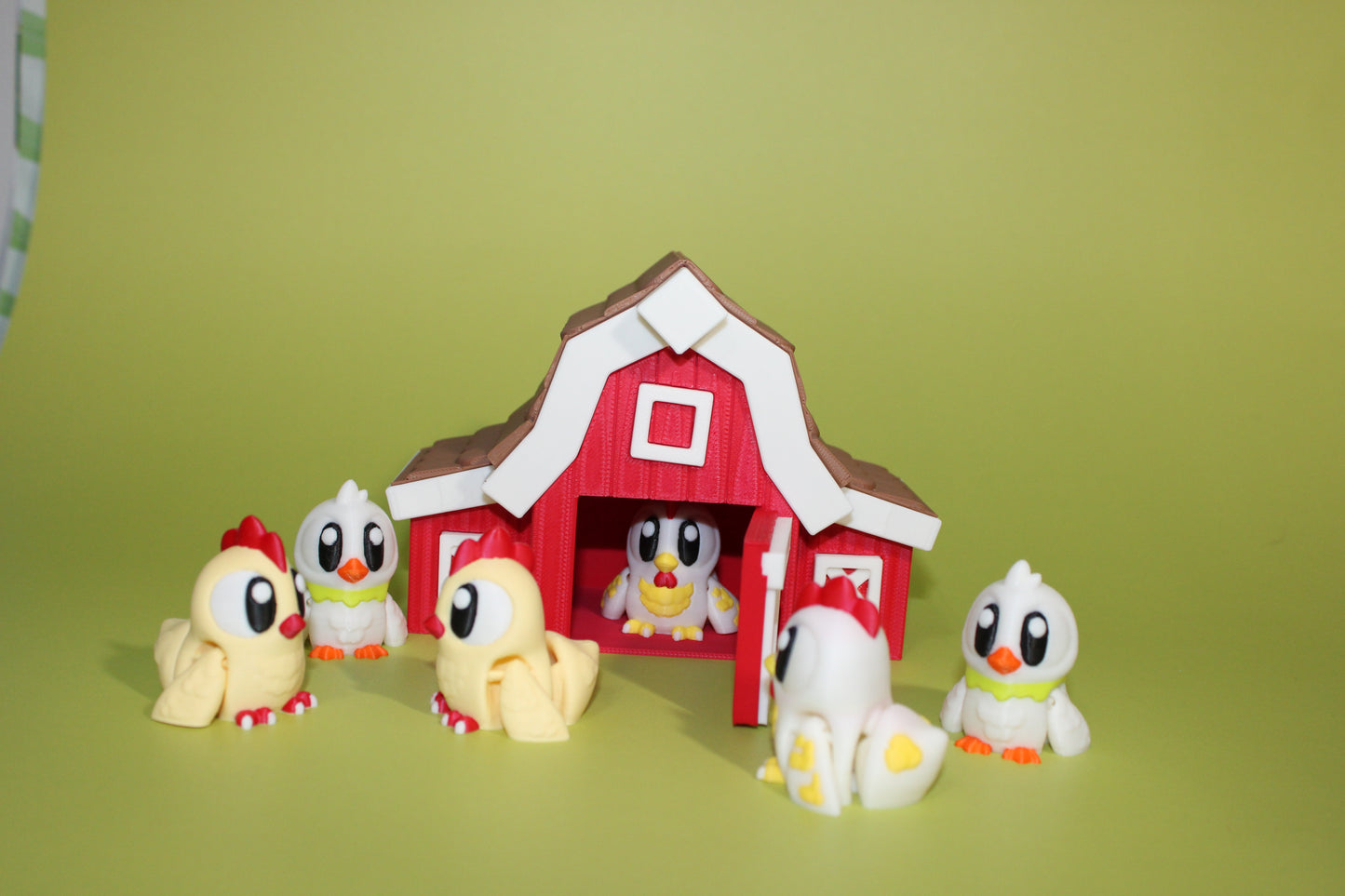6 Flexi Chicken with Coop Barn-2 Ducks, 2 Roosters, 2 Chickens-3D Printed Flexi Fidget - Wonderland 3D Printing 