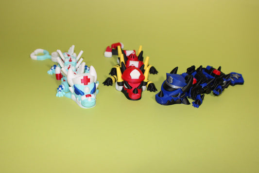 First Responder Mini Dragons: Nurse, Firefighter or Police -Full Color 3D Printed Articulated Fidget Toy - Wonderland 3D Printing 