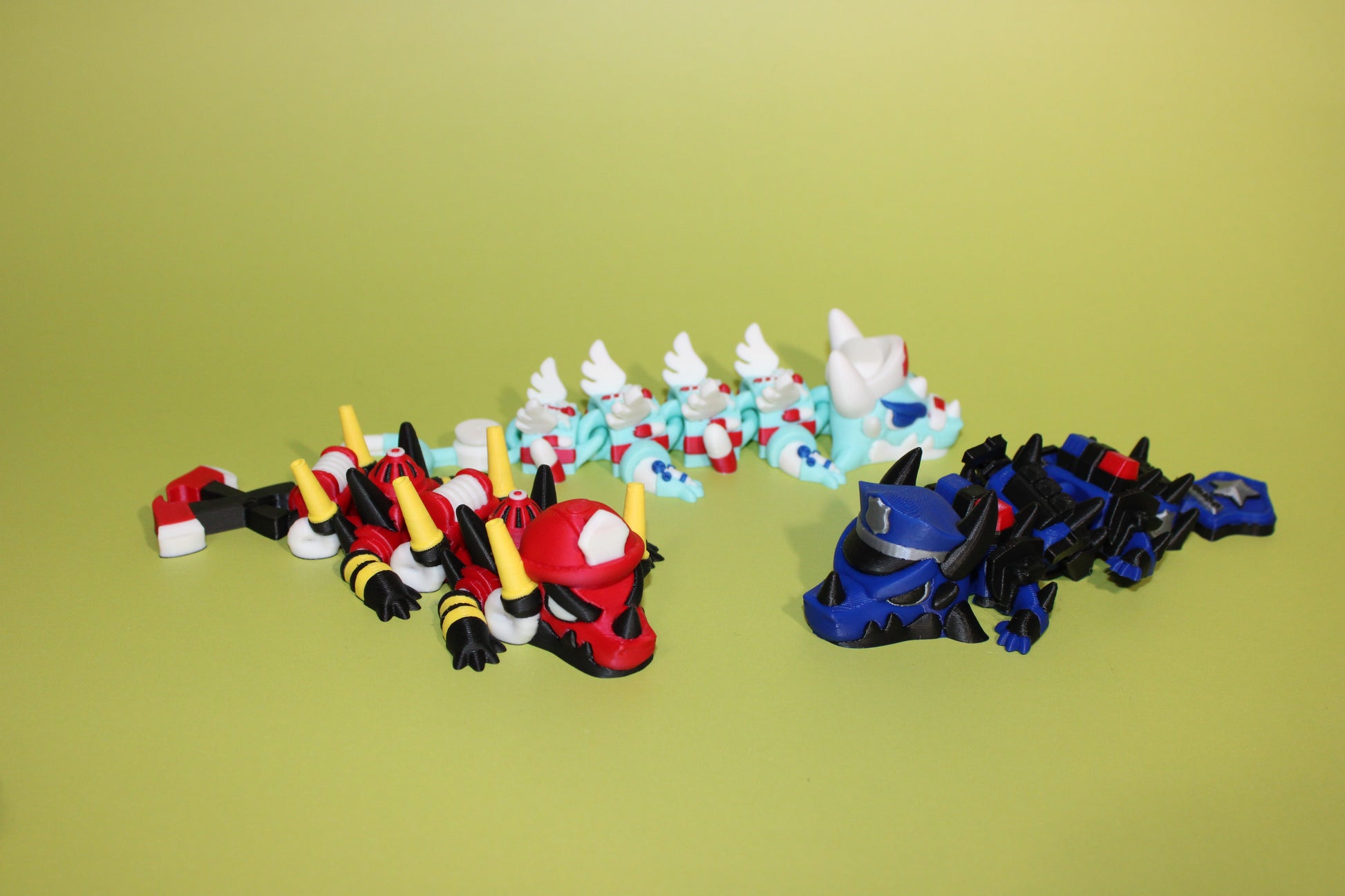 First Responder Mini Dragons: Nurse, Firefighter or Police -Full Color 3D Printed Articulated Fidget Toy - Wonderland 3D Printing 
